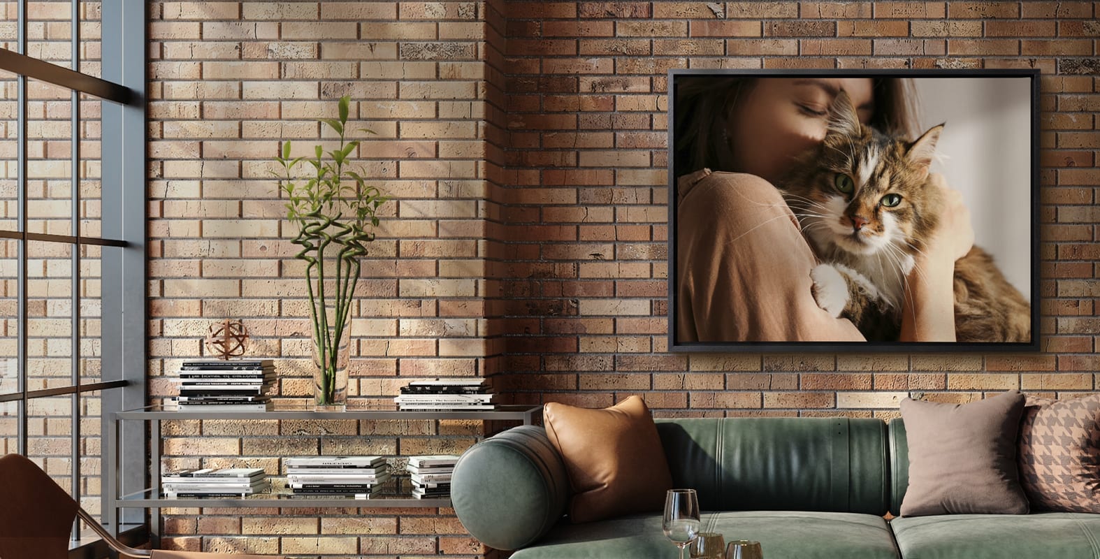 Foto einer Katze auf Leinwand mit Schattenfugenrahmen